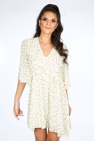 Cream Polka Dot Chiffon Smock Dress