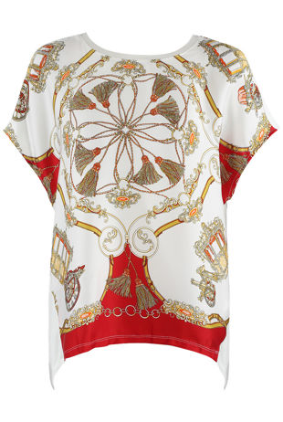 Overall Scarf Print Oversize Top in White