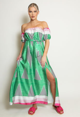 Silver Satin Bardot Maxi Dress-Copy