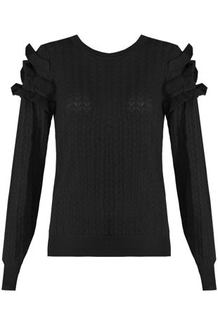Black Wavy Textured Tier Sleeve Jumper