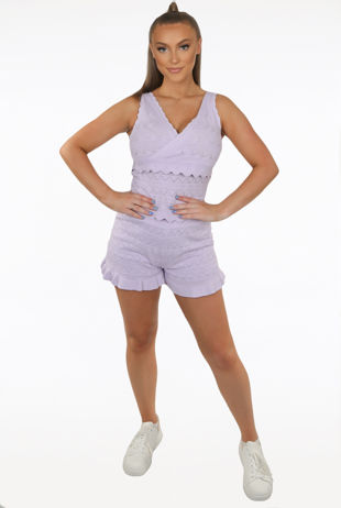 Lilac Zig Zag Pattern Knitted Top & Shorts Set