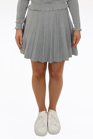 Grey Knitted Box Pleat Skirt
