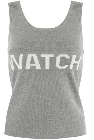 Grey Ribbed WATCH Slogan Tank Top