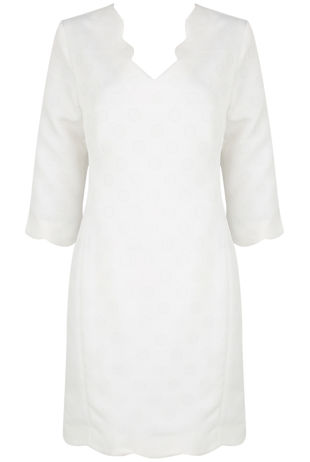 White Scallop Textured Shift Dress 