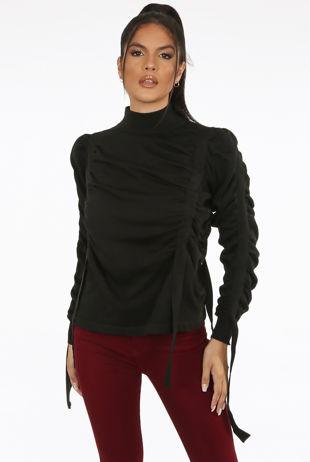 Straps Trim Mock Neck Jumper in Black