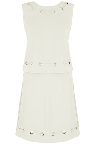 Tailored Eyelet Top And Skirt Set In White