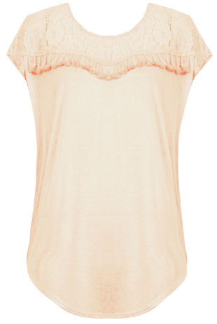 Cream Floral Lace Fringed Short Sleeve Tops