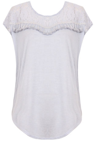 Light Blue Floral Lace Fringed Short Sleeve Tops