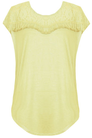 Yellow Floral Lace Fringed Short Sleeve Tops