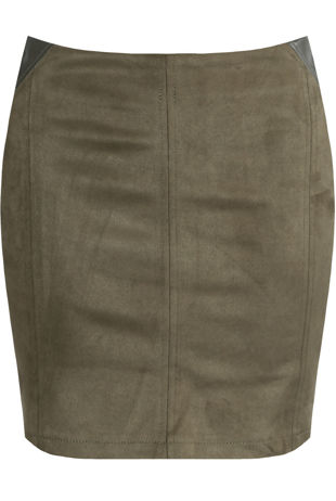 Suede PU Patch Trim Mini Skirt in Khaki