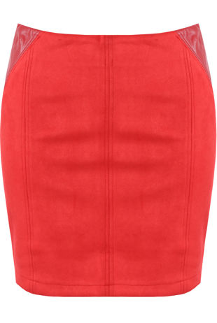 Suede PU Patch Trim Mini Skirt in Red