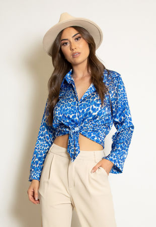 Royal Blue Leopard Print Satin Shirt