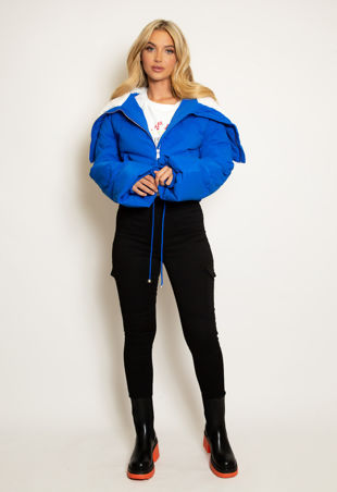 Choco Cropped Puffer Jacket With Borg Collar-Copy