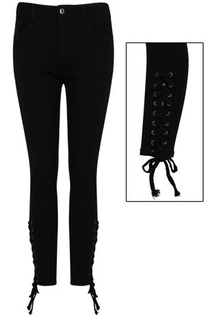 Black Lace Up Detail Jeans