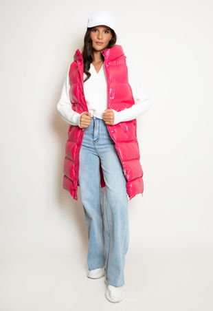 High Shine Sleeveless Long Puffer Jacket
