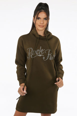 Studded ROCK ROLL Slogan High Neck Jumper Dress