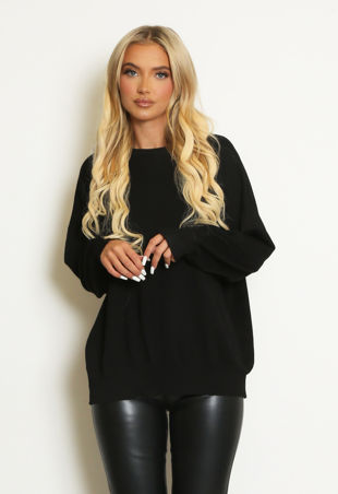 Black Sequin Rock Slogan Round Neck Jumper