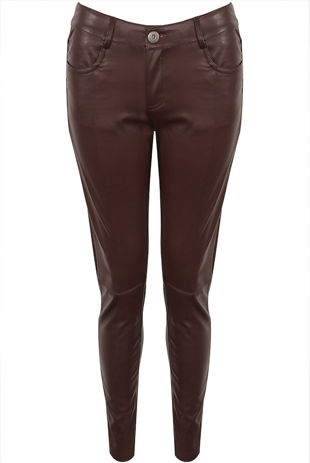 Wine Faux Leather Front Seam Jeans