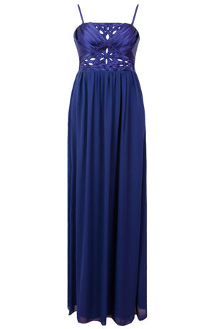 Navy Sequin Detail Pleated Maxi Dress
