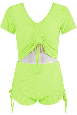 Mint Textured Gathered Crop Top & Shorts Co-Ord