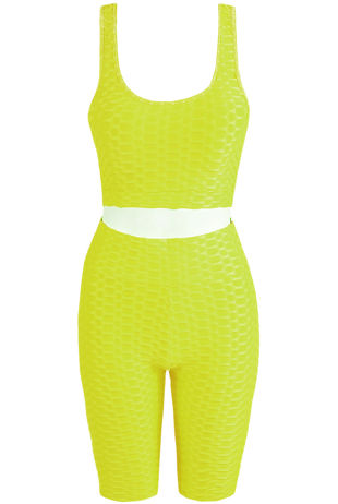 Light Green Textured Muscle Back Crop Top & Ruched Back Cycling Shorts