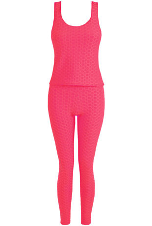 Fuchsia Textured Muscle Back Top & Ruched Push Up Trouser