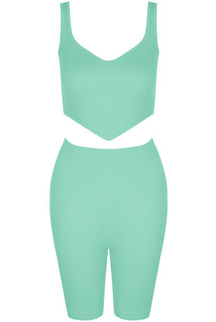 Mint Corset Crop Top And Cycling Shorts Set