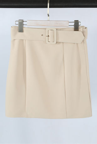 Beige Belted Mini Skirt
