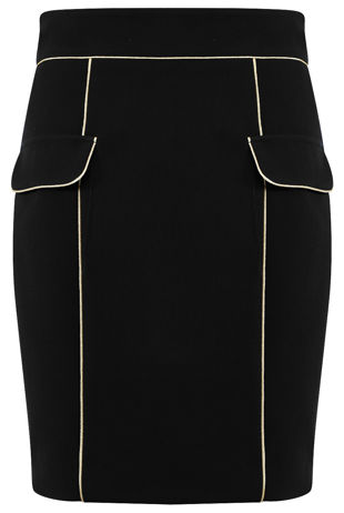 Golden Piping Tailored Black Skirt