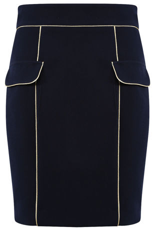 Golden Piping Tailored Navy Skirt