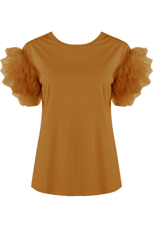 Camel Tulle Sleeve Tees 