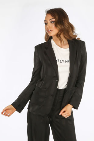 Black Embossed Stripe Satin Blazer