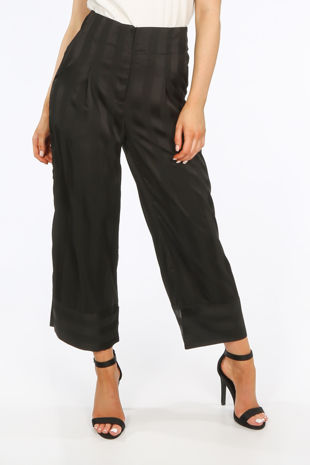 Black Embossed Stripe Satin Cropped Trouser