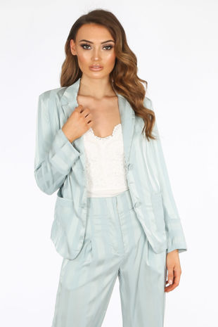 Mint Embossed Stripe Satin Blazer