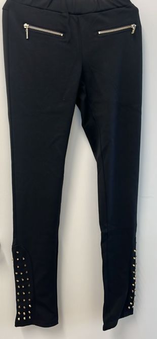 Black Stretch Golden Studs Button Legging 