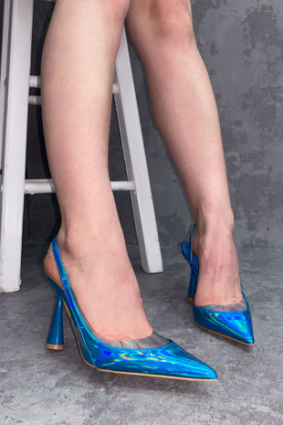 Blue Metallic Stiletto Pointed Toe Heels