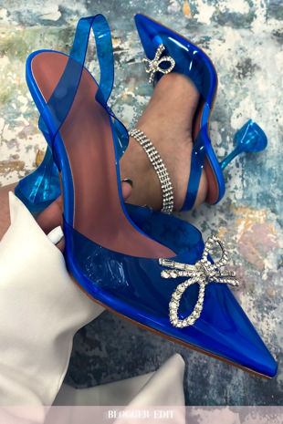 Blue Diamante Cake Stand Heeled Courts