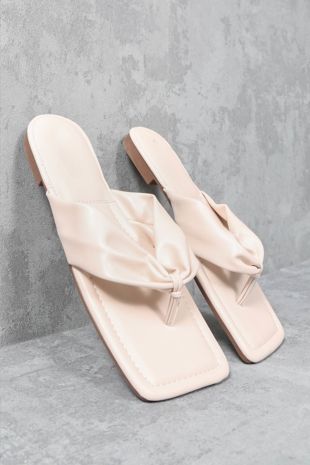 Faux Leather Flip Flop in Beige