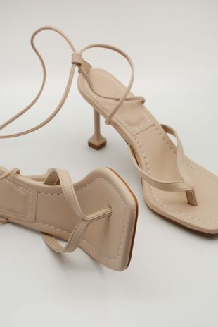 Stone Square Toe Lace Up High Heels