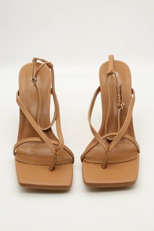 Camel Strappy Toe Post Heeled Sandals