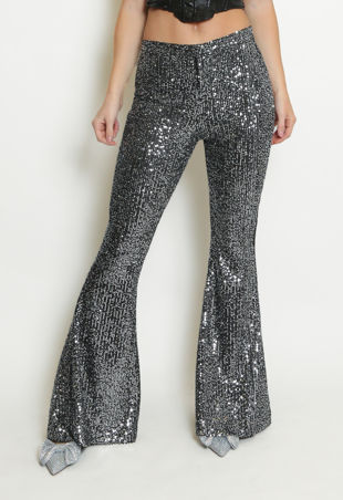 Silver Sequin Flared Trouser