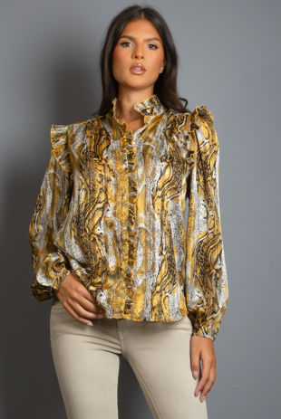 Chiffon Animal Print Frilled Trim Blouse