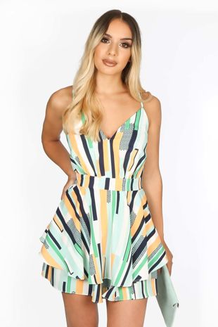Green Multi-Striped Playsuit