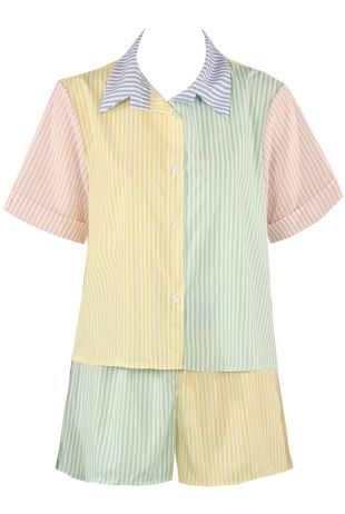 Multi-colour stripe Shirt & Shorts Set In Yellow