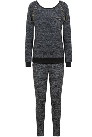 Grey Knitted Stud & Zip Detail Top & Pant Set