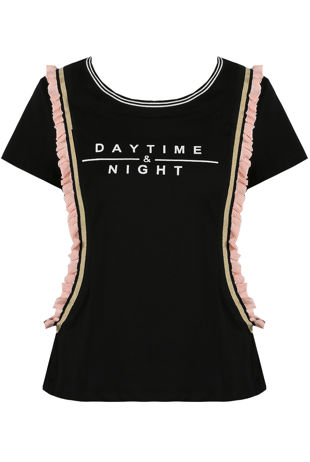Black DAYTIME & NIGHT Slogan Frill Tee