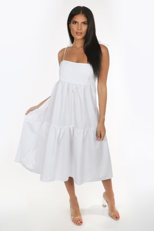 White Tie Shoulder Midi Dress