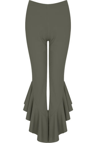 Fitted Crepe Draped Frill Hem Trouser In Grey