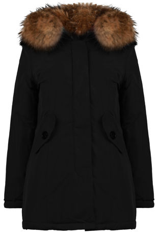 Golden Fur Hood Parka Khaki Coat 