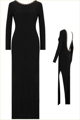 Black With Gold Chain Trimming Maxi Dress